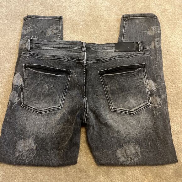 VALABASAS Jeans Men's Button Fly Stretch Skinny Distressed Black Size 38x30 - Picture 4 of 16